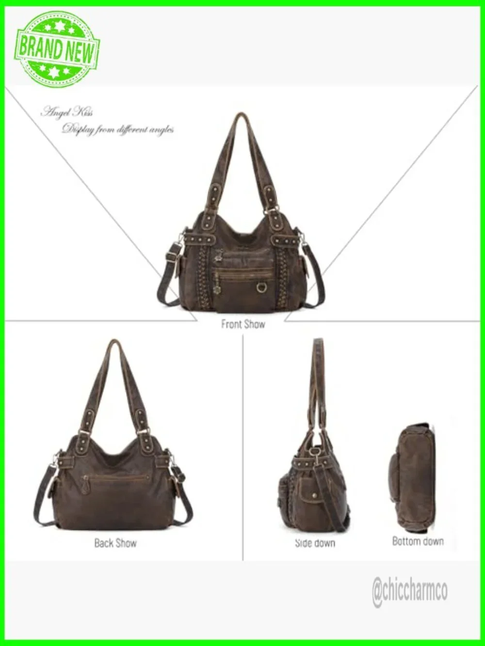 Soft PU Leather Hobo Shoulder Bag with Multiple Pockets